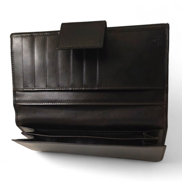 Vintage Gucci Sherry Web Beige Canvas & Brown Leather Wallet Made in Italy - Picture 10 of 11